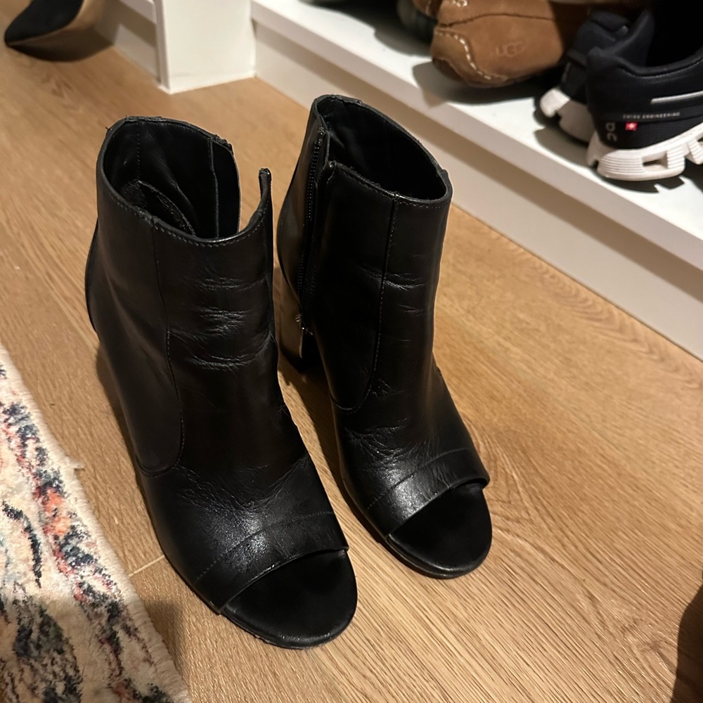 Vince peep toe black block heels